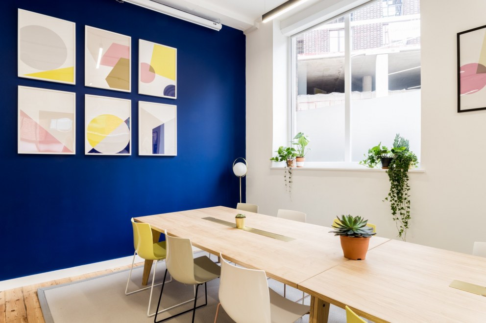 Nursery & Workspace, Clerkenwell | A royal blue wall colour that was used across both the workspace & nursery setting | Interior Designers